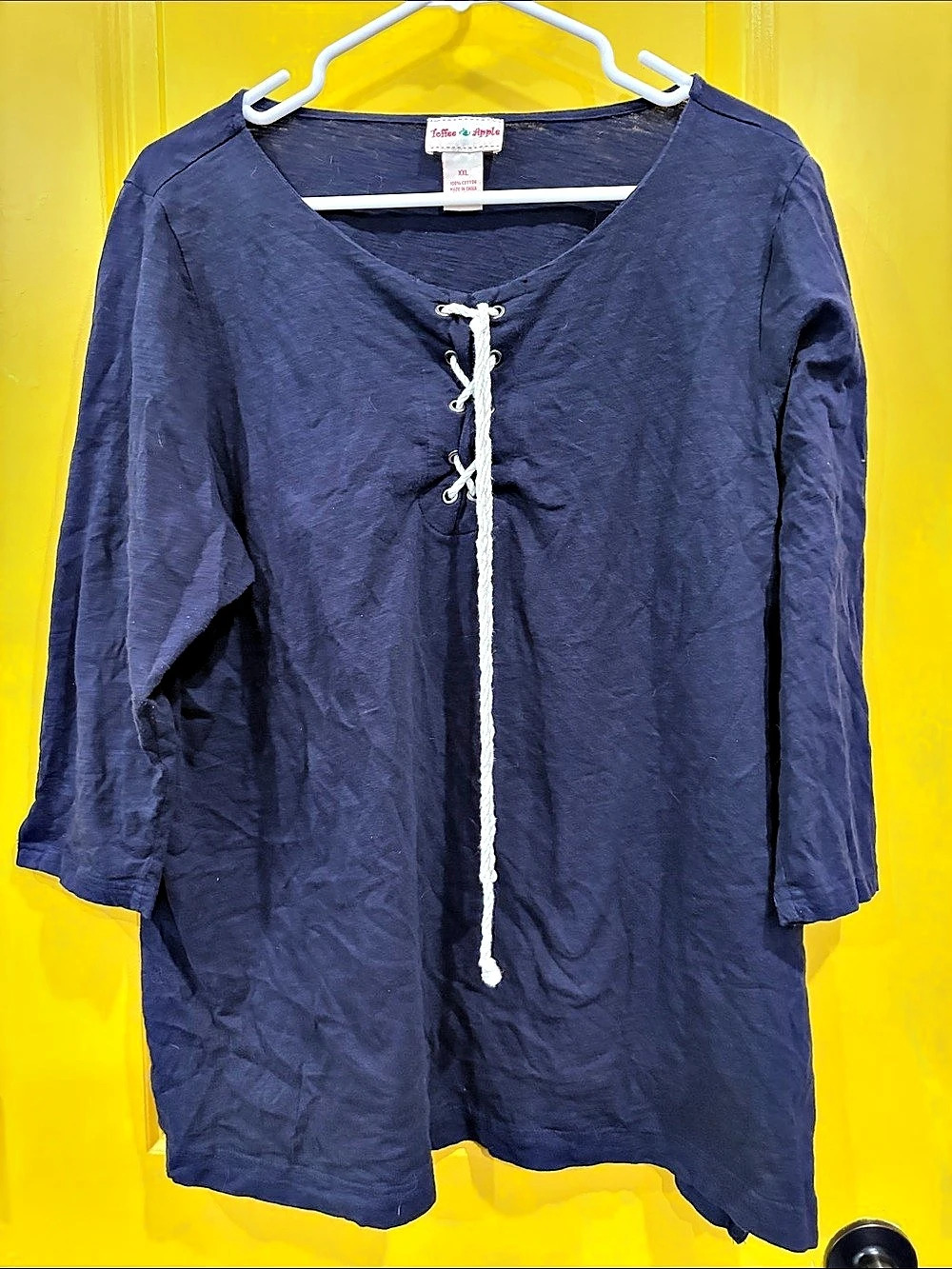 Toffee Apple Lace-Up Cotton Tunic in Blue XXL Like New